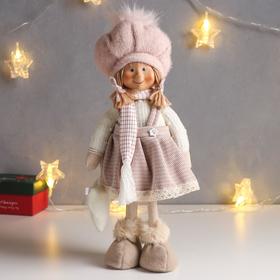 Кукла интерьерная "Малышка с хвостиками, в  сарафане и розовой шапке, с сердцем" 37,5 см