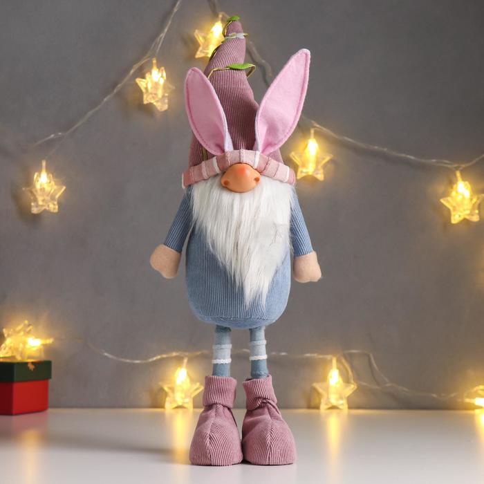 Кукла интерьерная &quot;Дед Мороз в розово-голубом наряде, в колпаке с ушками&quot; 48х10х13 см