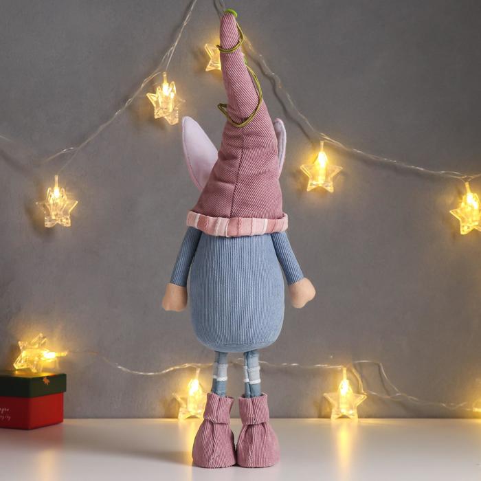 Кукла интерьерная "Дед Мороз в розово-голубом наряде, в колпаке с ушками" 48х10х13 см - фото 1907283279