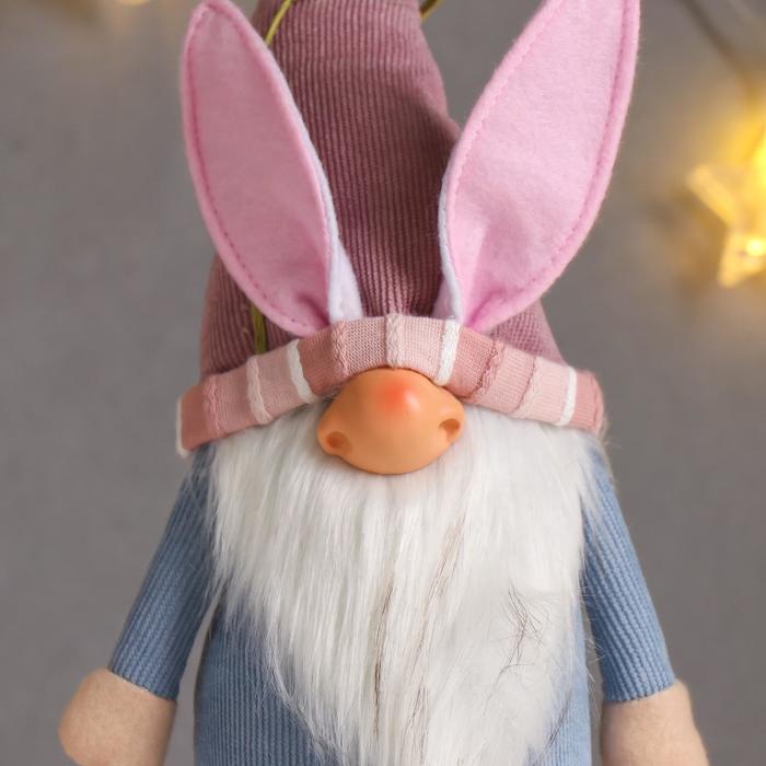 Кукла интерьерная "Дед Мороз в розово-голубом наряде, в колпаке с ушками" 48х10х13 см - фото 1907283281