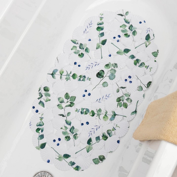 Коврик противоскользящий СПА в ванну на присосках SAVANNA «Эвкалипт», 37×68 см, цвет белый - фото 1897014687