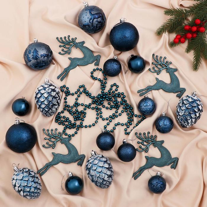 Ёлочные игрушки «Морозный день», шары новогодние, набор 22 шт., синий - Фото 1