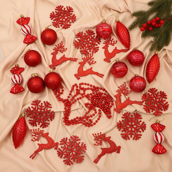 Ёлочные игрушки «Морозный день», новогодние, набор 27 шт., красный - Фото 1