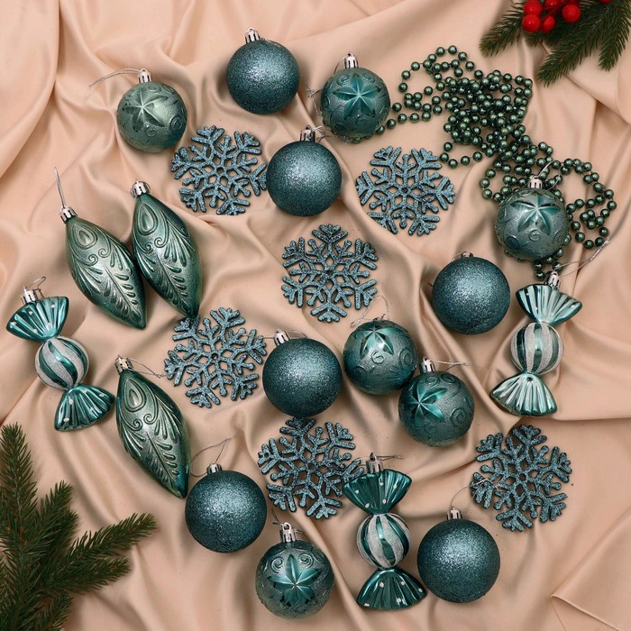 Ёлочные игрушки «Чудесный день», шары новогодние, набор 25 шт., зелёный - Фото 1