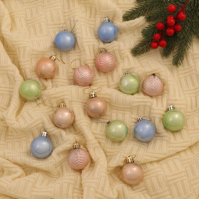 Ёлочные игрушки «Астрид листочки», шары новогодние, d=4 см, набор 16 шт., МИКС - Фото 1