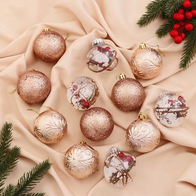 Ёлочные игрушки «Зимушка», шары новогодние, набор 12 шт., d=6 см, золотистый