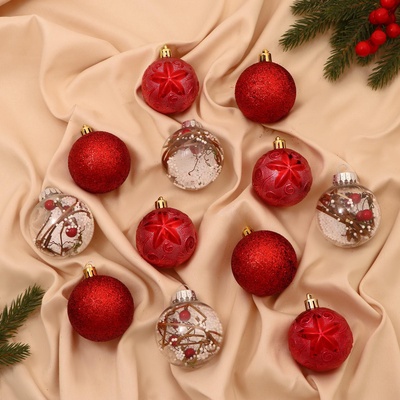 Ёлочные игрушки «Зимушка», шары новогодние, набор 12 шт., d=6 см, красный