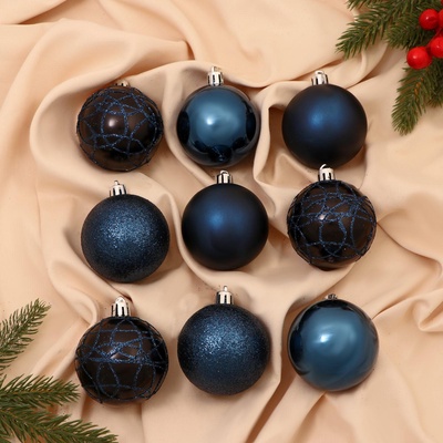 Ёлочные игрушки «Авива», шары новогодние, d=6 см, набор 9 шт., синий