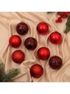 Ёлочные игрушки «Авива», шары новогодние, d=6 см, набор 9 шт., красный - Фото 2