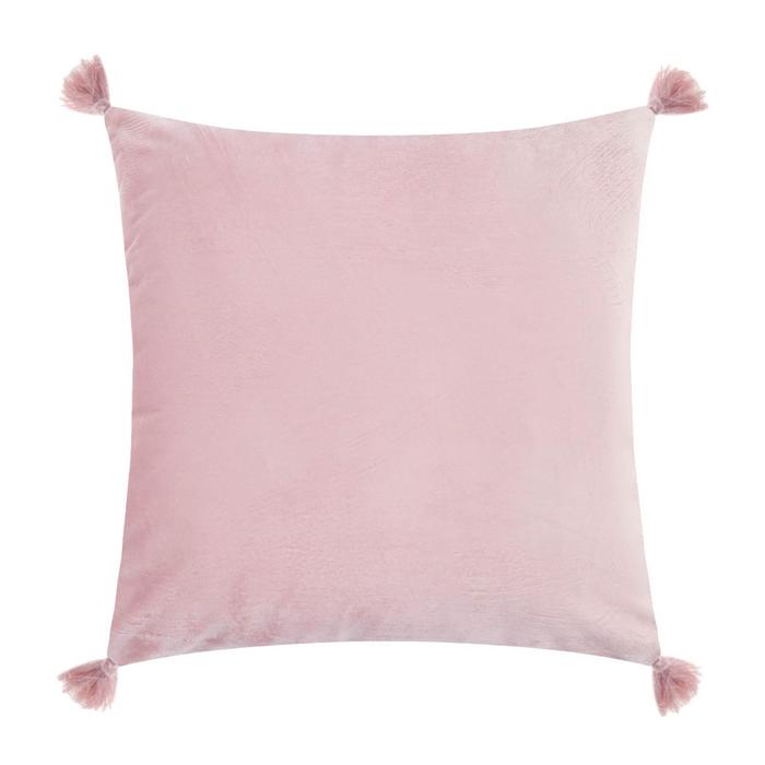 Наволочка декоративная с кисточками Этель цвет розовый, 45х45 см, полиэстер, велюр - Фото 1