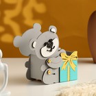 Подарочная упаковка "Мишка с подарком" 17х8х16 см серый пастель-тиффани - фото 7290820