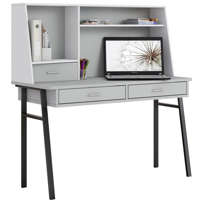 Стол письменный Polini kids Aviv 1455 с надстройкой и ящиками, цвет серый/белый-серый - Фото 1