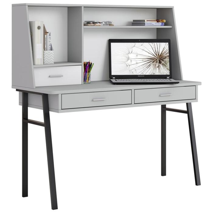 Стол письменный Polini kids Aviv 1455 с надстройкой и ящиками, цвет серый/серый-белый - Фото 1