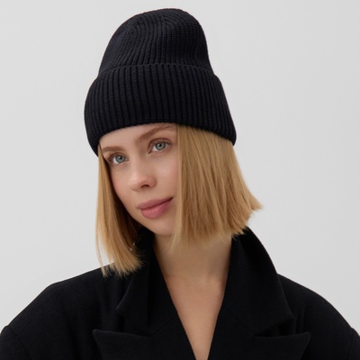 Шапка женская MINAKU с отворотом, размер 54-56, цвет черный