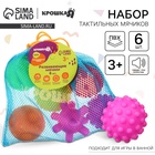 Развивающие тактильные мячики Крошка Я «В мешочке», с пищалкой, в наборе 6 шт., от 3 лет - Фото 1