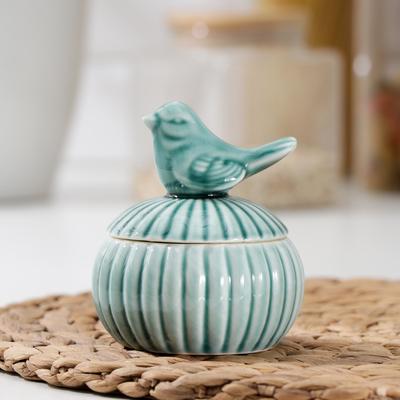 Банка керамическая для сыпучих продуктов «Соловушка», 130 мл, 8,5×10 см, цвет зелёный