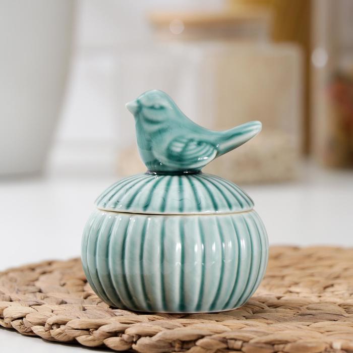 Банка керамическая для сыпучих продуктов «Соловушка», 130 мл, 8,5×10 см, цвет зелёный - Фото 1