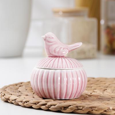 Банка керамическая для сыпучих продуктов «Соловушка», 130 мл, цвет розовый