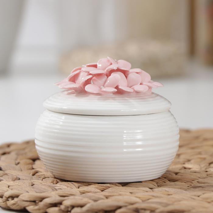 Банка керамическая для сыпучих продуктов «Цветы», 180 мл, цвет белый, розовый - Фото 1