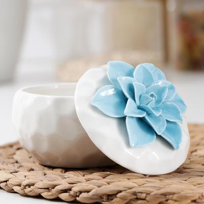 Банка керамическая для сыпучих продуктов «Цветы», 280 мл, цвет белый и синий