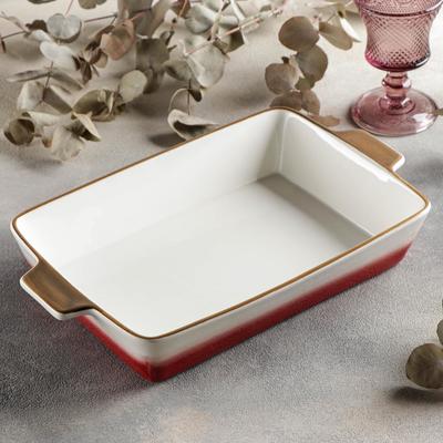 Форма для запекания из фарфора прямоугольная Доляна «Космос», 2100 мл, 34×20,5×5,5 см, цвет красный