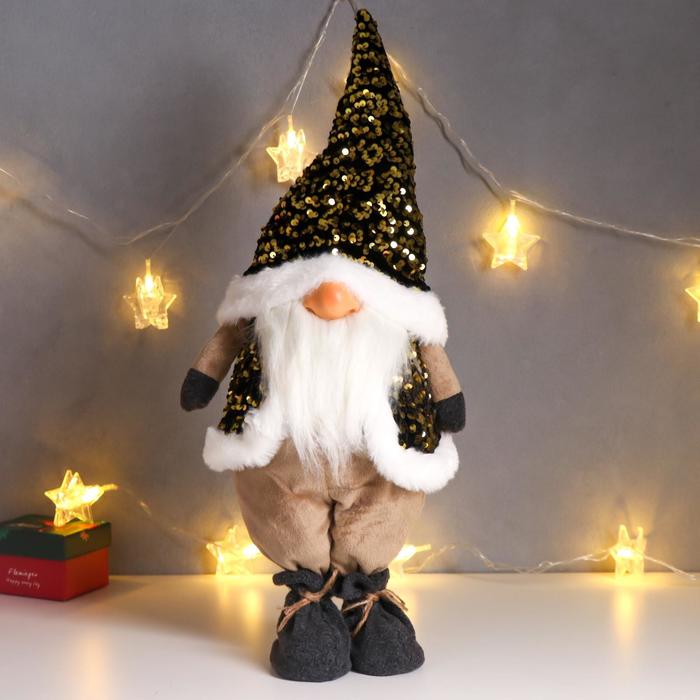 Кукла интерьерная "Дед Мороз в золотом колпаке и жилетке с пайетками" 55х16х22 см - Фото 1