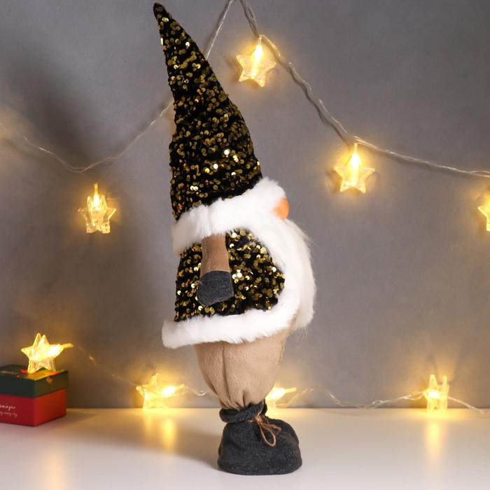 Кукла интерьерная "Дед Мороз в золотом колпаке и жилетке с пайетками" 55х16х22 см - фото 1907283907