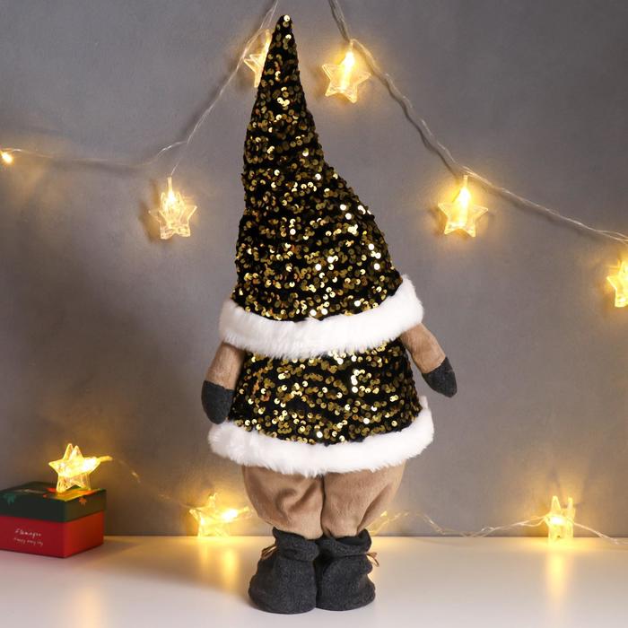 Кукла интерьерная "Дед Мороз в золотом колпаке и жилетке с пайетками" 55х16х22 см - фото 1907283908