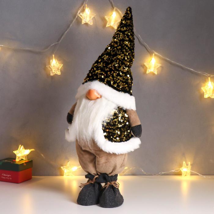 Кукла интерьерная "Дед Мороз в золотом колпаке и жилетке с пайетками" 55х16х22 см - фото 1907283909