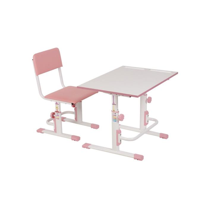 Комплект Polini kids растущая парта-трансформер + регулируемый стул, цвет белый-розовый - фото 1898490586