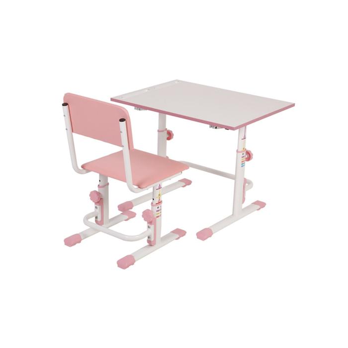 Комплект Polini kids растущая парта-трансформер + регулируемый стул, цвет белый-розовый - фото 1898490587