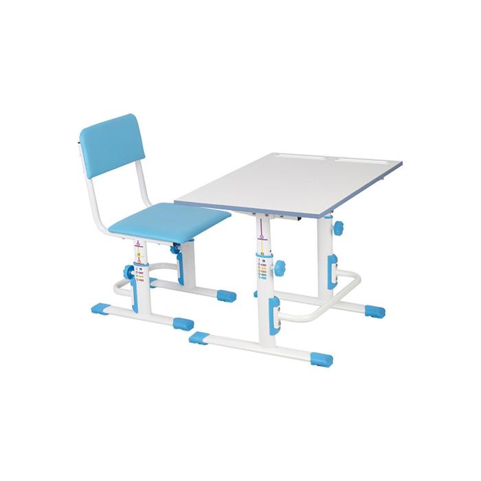 Комплект Polini kids растущая парта-трансформер + регулируемый стул, цвет белый-синий - фото 1898490598