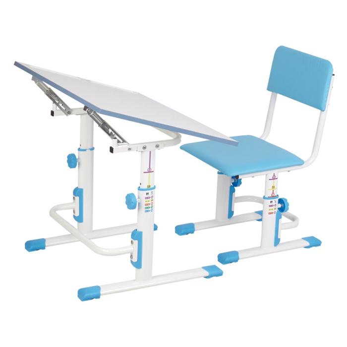 Комплект Polini kids растущая парта-трансформер + регулируемый стул, цвет белый-синий - фото 1898490601