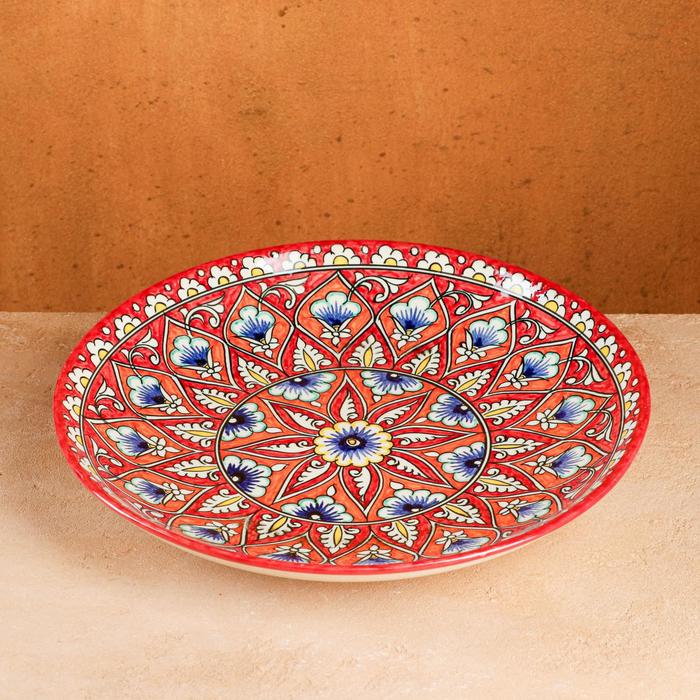 Ляган узбекский Риштанская керамика «Узоры», для плова, d=32 см, красный - Фото 1