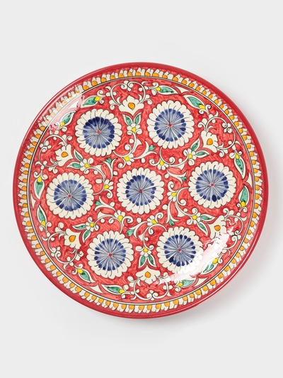 Ляган узбекский Риштанская Керамика «Цветочный узор», d=32 см, красный