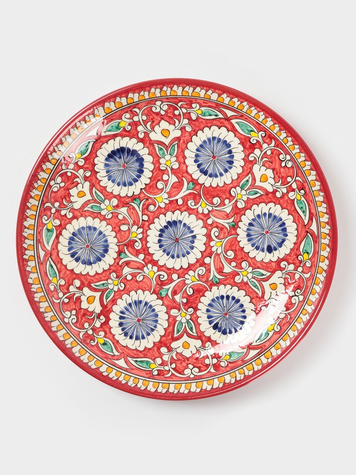 Ляган узбекский Риштанская Керамика «Цветочный узор», d=32 см, красный - Фото 1