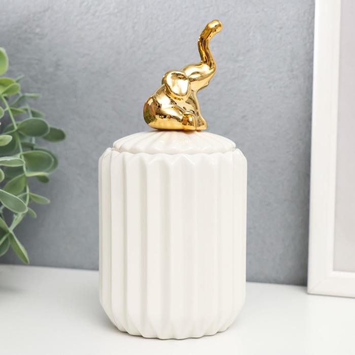 Шкатулка керамика "Золотой слонёнок" белая, гофре 16х7х7 см - Фото 1