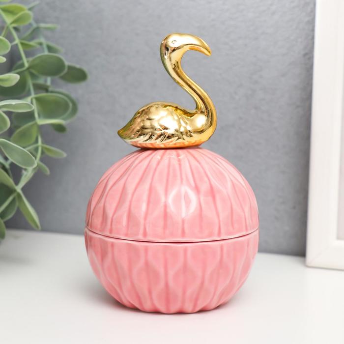 Шкатулка керамика Золотой фламинго розовая 13х7,5х7,5 см