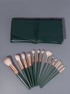 Набор кистей для макияжа Lillian, 14 предметов, футляр на завязках, зелёный, серый - Фото 3