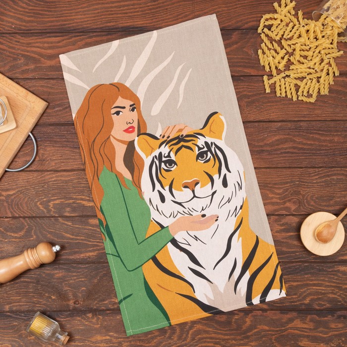 Полотенце "Доляна" Girl and tiger 35х60 см,100% хлопок 160 г/м2 - Фото 1