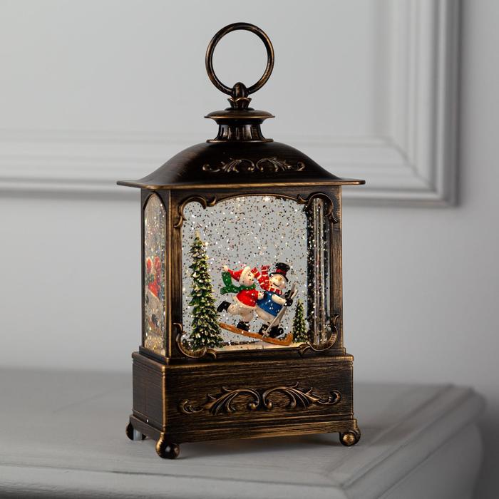 Светодиодная фигура «Снеговики на лыжах» 14.5×22×8 см, пластик, батарейки ААх3 (не в комплекте), USB, свечение тёплое белое