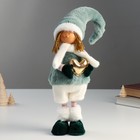 Кукла интерьерная "Ангелок в шубке и колпаке бирюзового цвета, с сердцем" 56х11х14 см - фото 3219178