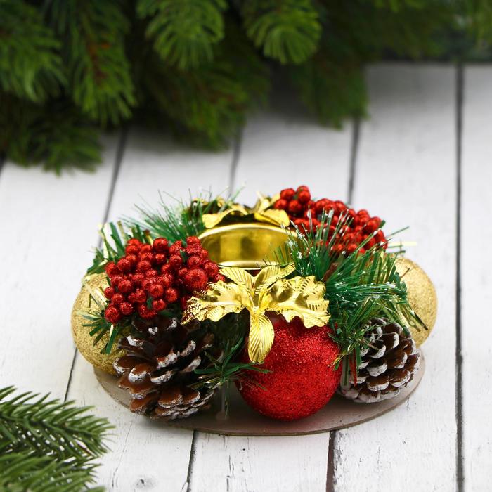 Подсвечник на одну свечу «Грациозо» с ягодками, 13 см, d=4 см - Фото 1