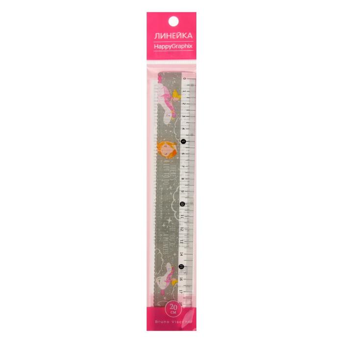 Линейка 20 см HappyGraphix «Принцесса и единорог», с волнистым краем - Фото 1