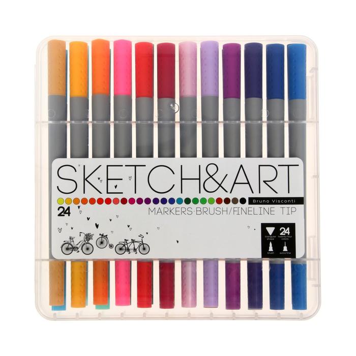 Набор художественных маркеров 24 цвета SKETCH&ART, пигментные чернила на водной основе, в пластиковом пенале