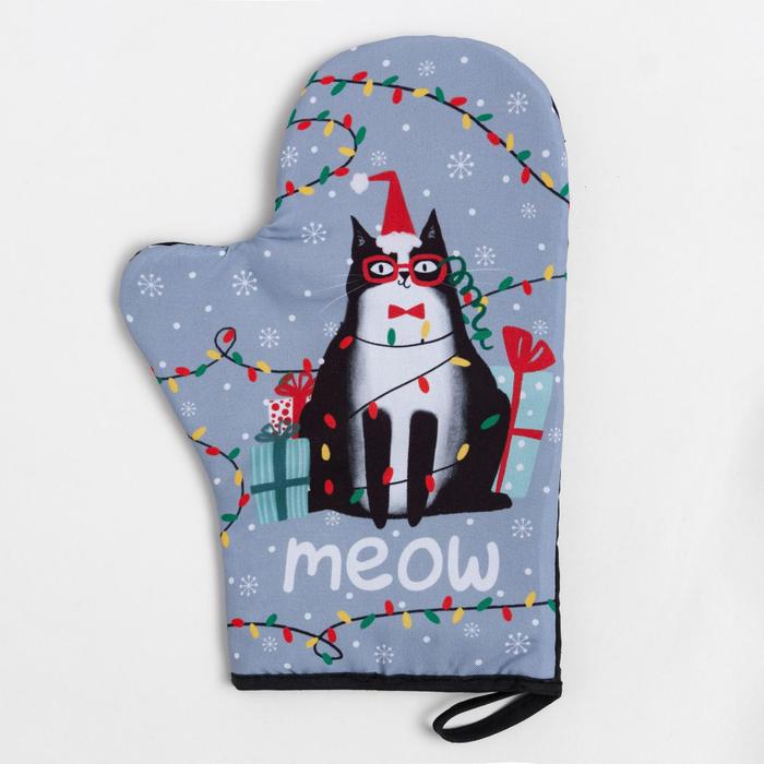 Новогодний набор подарочный "Meow" варежка-прихватка, лопатка силикон - фото 1905837354