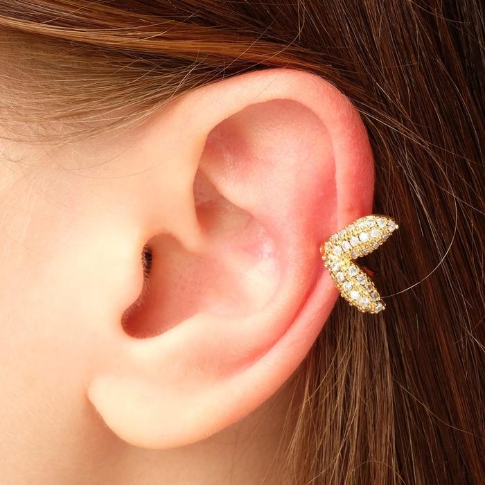 Серьга «Кафф» крылья, цвет белый в золоте - Фото 1