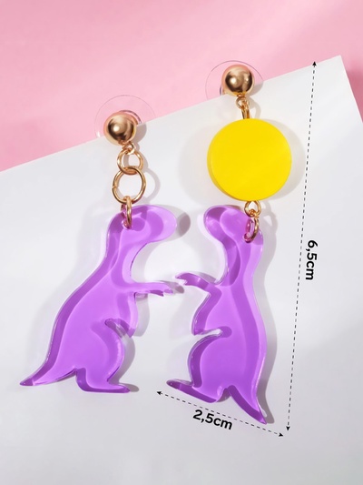 Серьги акриловые «Динозаврик» милый, фиолетово-жёлтые
