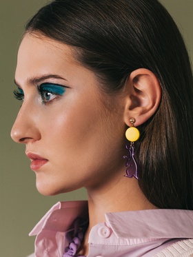 Серьги акриловые «Динозаврик» милый, фиолетово-жёлтые  (артикул 6970493)  большой выбор товаров оптом и в розницу по низким ценам с доставкой