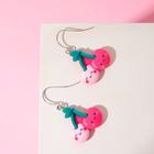 Серьги "Выбражулька" вишенки, цвет розово-зелёный в серебре  (артикул 6970524)  большой выбор товаров оптом и в розницу по низким ценам с доставкой